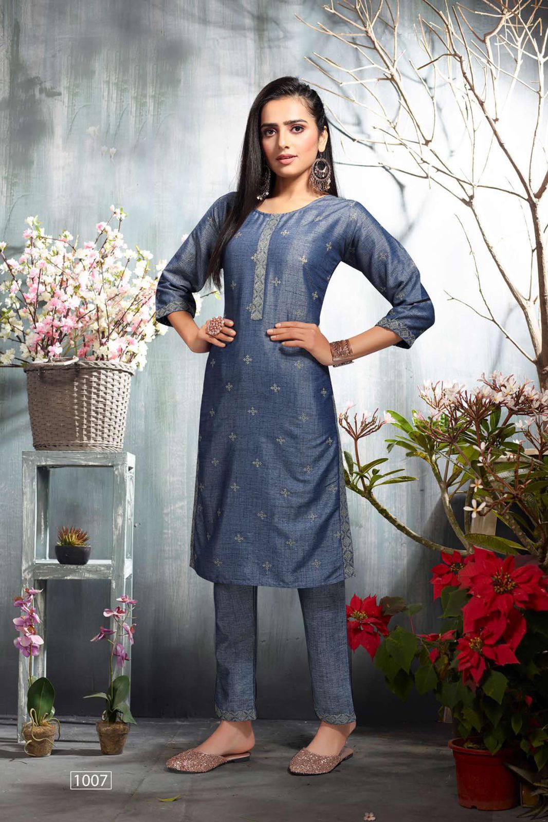 Saloni Fancy Casual Wear Rayon Embroidery Kurti With Pant Collection